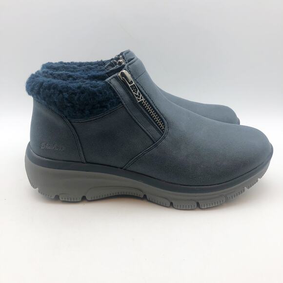 Skechers Women Easy Going Ankle Boots US 8.5 Navy Blue Water Repellent Lined NIB - Picture 3 of 11